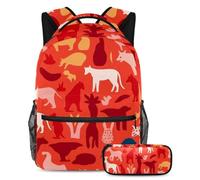 Preparatevi per il ritorno a scuola con il nostro set zaino e astuccio per ragazzi, ragazze e adolescenti, silhouette animale rosso, Multicolore, B:29.4x20x40cm P:19x7.5x3.8cm, Zaini Daypack
