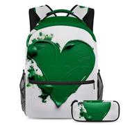 Preparatevi per il ritorno a scuola con il nostro set zaino e astuccio per ragazzi, ragazze e adolescenti, motivo a cuore verde, Multicolore#02, B:29.4x20x40cm P:19x7.5x3.8cm, Zaino daypack