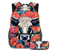 Preparatevi per l'avventura con il durevole zaino 2Pcs Schoolbag, disegno a colori mucca, Multicolore#07, B：29.4x20x40cm P：19x7.5x3.8cm, Zaino daypack