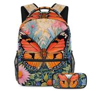 Preparati al successo con il nostro set di 2 zaini per bambini, perfetto per ragazzi e ragazze, con uno zaino e un astuccio di grande capacità, farfalla con disegno a colori, Multicolore#02,