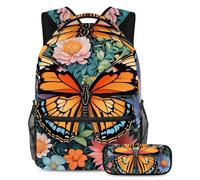 Preparati al successo con il nostro set di 2 zaini per bambini, perfetto per ragazzi e ragazze, con uno zaino e un astuccio di grande capacità, farfalla con disegno a colori, Multicolore#03,