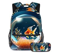 Preparati al successo con il nostro set di 2 zaini per bambini, perfetto per ragazzi e ragazze, con uno zaino di grande capacità e un astuccio, bella palla di cristallo a forma di pesce,