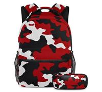 Preparati al successo con il nostro set di 2 zaini per bambini, perfetto per ragazzi e ragazze, con uno zaino e un astuccio di grande capacità, motivo mimetico rosso, Multicolore#01, B:29.4x20x40cm\