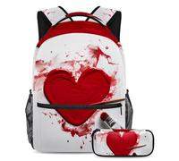 Preparati al successo con il nostro set di 2 zaini per bambini, perfetto per ragazzi e ragazze, dotato di uno zaino e un astuccio di grande capacità, motivo a cuore rosso, Multicolore#01,