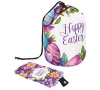 Preparati in un attimo con questa grande borsa per il trucco a cilindro, design impermeabile e salvaspazio, ghirlanda di Pasqua viola, Multicolore, 9.9x6.9in/25.2x17.6cm;6x3.5in/15.2x8.8cm