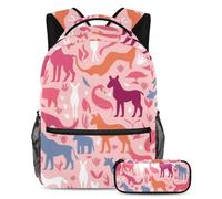 Preparati per la scuola con il nostro zaino e astuccio da 2 pezzi, set di zaini per la scuola tutto in uno per ragazzi, ragazze, adolescenti, silhouette di animali rosa, Multicolore, B：29.4x20x40cm\