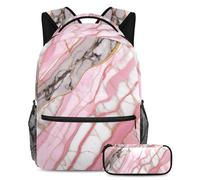 Preparati per la scuola con il nostro zaino e astuccio da 2 pezzi, set di zaini tutto in uno per ragazzi, ragazze, adolescenti, texture marmo rosa, Multicolore, B：29.4x20x40cm P：19x7.5x3.8cm, Zaini