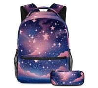 Preparati per la scuola con il nostro zaino e astuccio da 2 pezzi, set di zaini tutto in uno per ragazzi, ragazze, adolescenti, cielo stellato rosa, Multicolore, B:29.4x20x40cm P:19x7.5x3.8cm, Zaini