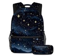 Preparati per la scuola con questo set di 2 zaini per bambini, include borsa per libri e astuccio, cielo stellato nero, Multicolore, B：29.4x20x40cm P：19x7.5x3.8cm, Zaini Daypack