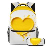 Preparati per la scuola con questo set di 2 zaini, zaino e astuccio per ragazzi, ragazze e adolescenti, motivo a cuore blu, Multicolore#02, B：29.4x20x40cm P：19x7.5x3.8cm, Zaini Daypack