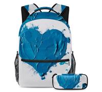 Preparati per la scuola con questo set di 2 zaini, zaino e astuccio per ragazzi, ragazze e adolescenti, motivo a cuore blu, Multicolore#01, B：29.4x20x40cm P：19x7.5x3.8cm, Zaini Daypack