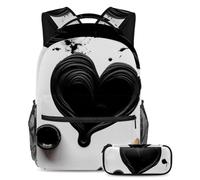 Preparati per la scuola con questo set di 2 zaini, zaino e astuccio per ragazzi, ragazze e adolescenti, motivo a cuore blu, Multicolore#06, B：29.4x20x40cm P：19x7.5x3.8cm, Zaini Daypack