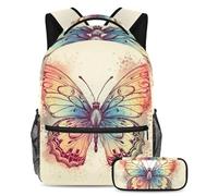 Preparati per la scuola con questo set di 2 zaini, zaino e astuccio per ragazzi, ragazze e adolescenti, motivo a cuore blu, Multicolore#08, B：29.4x20x40cm P：19x7.5x3.8cm, Zaini Daypack