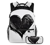 Preparati per la scuola con questo set di 2 zaini, zaino e astuccio per ragazzi, ragazze e adolescenti, motivo a cuore blu, Multicolore#05, B:29.4x20x40cm P:19x7.5x3.8cm, Zaini Daypack
