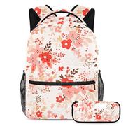 Preparati per la scuola con questo set di 2 zaini, zaino per ragazzi, ragazze, adolescenti, una borsa per libri da viaggio indispensabile, motivo floreale rosso, Multicolore, B：29.4x20x40cm\