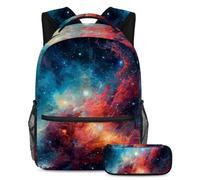 Preparati per la scuola con questo set di 2 zaini, zaino per ragazzi, ragazze, adolescenti, una borsa per libri da viaggio indispensabile, Red Galaxy, Multicolore, B：29.4x20x40cm P：19x7.5x3.8cm,