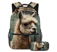 Preparati per la scuola con questo set di 2 zaini, zaino per ragazzi, ragazze, adolescenti, una borsa per libri da viaggio indispensabile, motivo vintage alpaca, Multicolore#03, B：29.4x20x40cm\