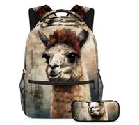 Preparati per la scuola con questo set di 2 zaini, zaino per ragazzi, ragazze, adolescenti, una borsa per libri da viaggio indispensabile, motivo vintage alpaca, Multicolore#01, B：29.4x20x40cm\