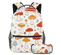 Preparati per la scuola con questo set di 2 zaini, zaino per ragazzi, ragazze, adolescenti, una borsa per libri da viaggio indispensabile, motivo colorato a funghi, Multicolore, B:29.4x20x40cm\