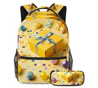 Preparati per la scuola con questo set di 2 zaini, zaino per ragazzi, ragazze, adolescenti, una borsa per libri da viaggio indispensabile, motivo regalo giallo, Multicolore#01, B:29.4x20x40cm\