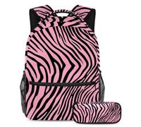 Preparati per la scuola con questo set di 2 zaini, zaino per ragazzi, ragazze, adolescenti, una borsa per libri da viaggio indispensabile, a strisce zebra rosa, Multicolore, B:29.4x20x40cm\