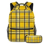 Preparati per la scuola con questo set di 2 zaini, zaino per ragazzi, ragazze, adolescenti, una borsa per libri da viaggio indispensabile, motivo scozzese retrò giallo, Multicolore#01, B：29.4x20x40cm\