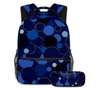 Preparati per la scuola con questo set di 2 zaini, zaino per ragazzi, ragazze, adolescenti, una borsa per libri da viaggio indispensabile, geometrica circolare blu, Multicolore, B：29.4x20x40cm\