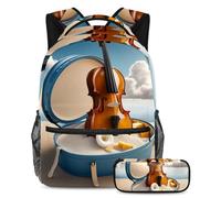 Preparati per la scuola con questo set di 2 zaini, zaino per ragazzi, ragazze, adolescenti, una borsa per libri da viaggio indispensabile, motivo violino e formaggio, Multicolore#02, B：29.4x20x40cm\