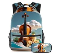 Preparati per la scuola con questo set di 2 zaini, zaino per ragazzi, ragazze, adolescenti, una borsa per libri da viaggio indispensabile, motivo violino e formaggio, Multicolore#06, B：29.4x20x40cm\