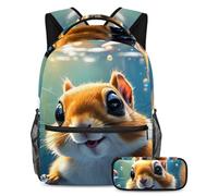 Preparati per la scuola con questo set di 2 zaini, zaino per ragazzi, ragazze, adolescenti, una borsa per libri da viaggio indispensabile, adorabile scoiattolo nuota sott'acqua, Multicolore#04,