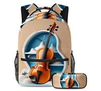 Preparati per la scuola con questo set di 2 zaini, zaino per ragazzi, ragazze, adolescenti, una borsa per libri da viaggio indispensabile, motivo violino e formaggio, Multicolore#04, B：29.4x20x40cm\