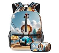 Preparati per la scuola con questo set di 2 zaini, zaino per ragazzi, ragazze, adolescenti, una borsa per libri da viaggio indispensabile, motivo violino e formaggio, Multicolore#05, B:29.4x20x40cm\