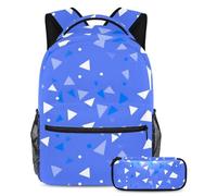 Preparati per la scuola con stile con questo set di 2 zaini per studenti, triangolo blu geometrico, Multicolore, B:29.4x20x40cm P:19x7.5x3.8cm, Zaini Daypack