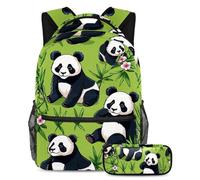 Preparati per l'avventura con questo set di 2 zaini, essenziale per ragazzi, ragazze e adolescenti in movimento!, simpatico panda su verde, Multicolore, B：29.4x20x40cm P：19x7.5x3.8cm, Zaino daypack