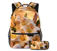 Preparati per l'avventura con questo set di 2 zaini, essenziale per ragazzi, ragazze e adolescenti in movimento!, uova gialle di gigli pasquali, Multicolore, B：29.4x20x40cm P：19x7.5x3.8cm, Zaini