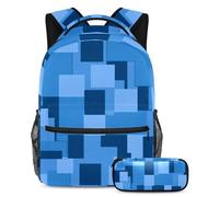 Preparati per un'avventura con questo versatile set di 2 zaini per adolescenti, motivo geometrico quadrato blu, Multicolore, B:29.4x20x40cm P:19x7.5x3.8cm, Zaini Daypack