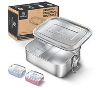 Preperfect Contenitore per il pranzo per bambini, in acciaio inox, 900 ml, con divisorio con 3 scomparti, robusto e a prova di perdite, per scuola, asilo e lavoro (argento)