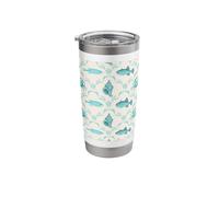 Preppy Aqua Granchio, Pesce, Conchiglia e Alghe Motivo Costiero Bicchiere termico in acciaio inox doppia parete