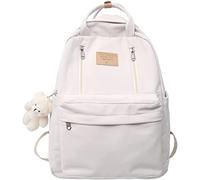 Preppy Backpack with Plushies Cute Backpack for Teen Girls, Light Academia Aesthetic Backpack Simple Backpack for school (White)