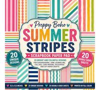 Preppy Boho Summer Stripes Scrapbook Paper Pad: 20 Bright and Colorful Designs on 20 Double-Sided Sheets for Scrapbooking, Junk Journaling, Collage, Card Making and DIY Paper Crafts | 8.5 x 8.5 Inches
