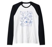 Preppy Coastal Seashells Sea Shell Blue Aesthetic Pattern Maglia con Maniche Raglan