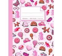Preppy Notebook for School for Girl: Cute Pink Aesthetic Wide Ruled Composition Book with Smiley Face Cheetah Lightning Bolt Butterfly Howdy Hat ... Stuff Journal for Kids Teens Young Adults