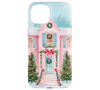 Preppy Pink Christmas Cottage Cozy Girly Vacanze invernali Custodia per iPhone 15
