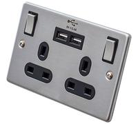 presa 13 A presa a muro con due prese USB - Bianco_P Acciaio inox