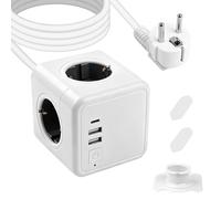 Presa a cubo, 7 in 1, 4 prese, multipresa, 2 USB e 1 tipo C, per cucina, ufficio, 3680 W, 16 A, cavo da 1,4 m