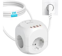 Presa a cubo, 8 in 1, presa multipla con 4 strisce di alimentazione, 2 porte USB-C e 2 porte USB-A, cavo da 2 metri, 4 vie Power Strip Socket Cube, 250 V/10 A, compatta per home office e soggiorno