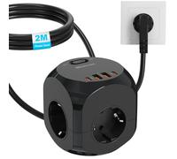 Presa a cubo, 8 in 1, presa multipla con 4 strisce di alimentazione, 2 porte USB-C e 2 porte USB-A, cavo da 2 metri, 4 vie Power Strip Socket Cube, 250 V/10 A, compatta per home office e soggiorno