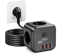 Presa a cubo con USB C, PD20W, 7 in 1, presa multipla con interruttore