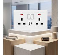 Presa a muro commutata 2 bande 13A bianca con porte USB C 35W PD e USB A