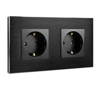 Navaris Presa Muro Doppia con Placca Alluminio - Incasso a Parete - Cornice Multipresa Impianto Elettrico - Euro-spina 2 Poli Tipo F - 3x Prese - Nero